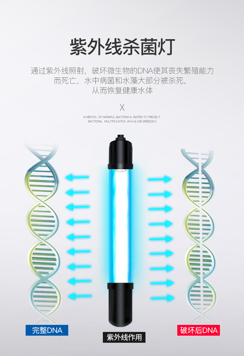 欧规美规110/220V鱼缸潜水紫外线杀菌器鱼缸水族箱除藻uv杀菌灯