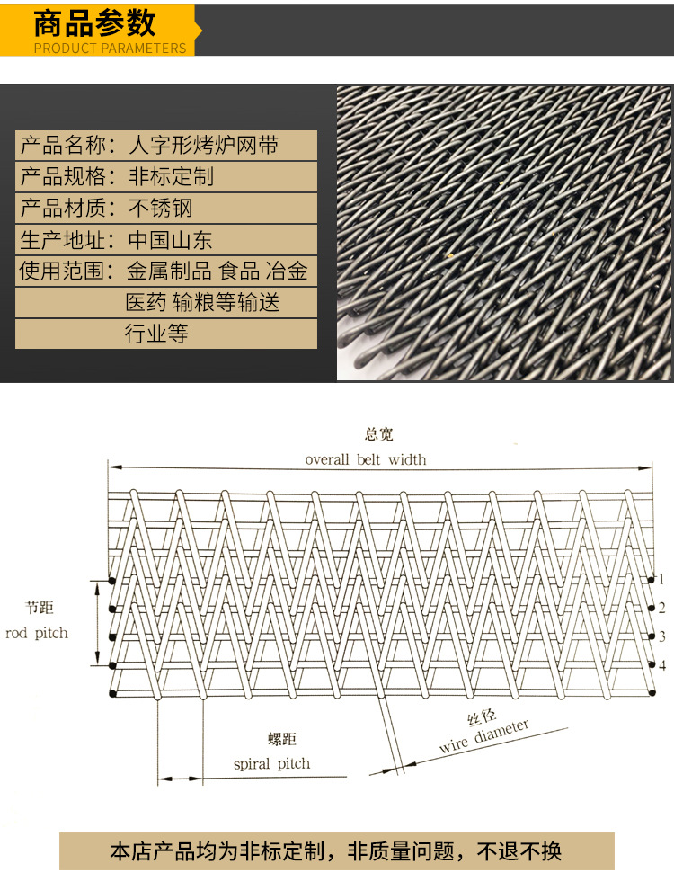 网带_304不锈钢折边加密网带非标定制高温热处理隧道炉人字形网带