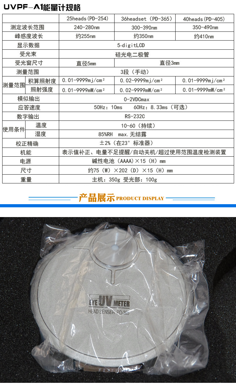 日本岩崎EYE紫外线能量检测仪UV灯照度光强测试仪UV能量计UVPF-A1