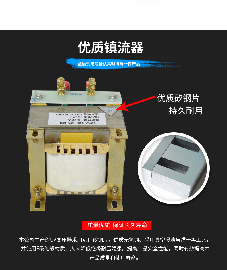 蓝盾uv固化灯镇流器喷涂丝印刷油墨碘镓灯晒版机镇流器厂家现货