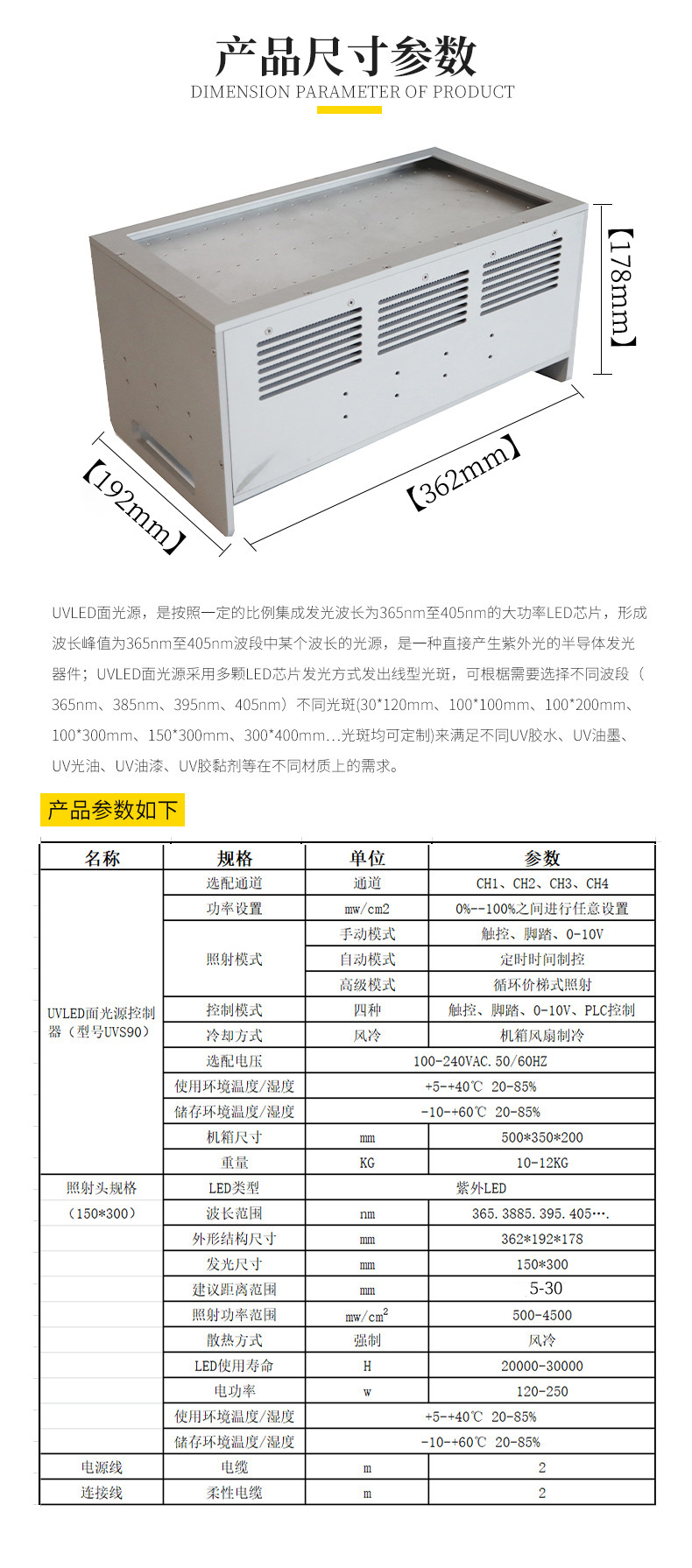 厂家直销UVLED面光源150*300uvled面光源uvled面光源设备