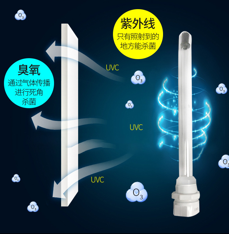 紫外线UV灯管直管185nm254nm带罩半潜式臭氧消毒灯管220V