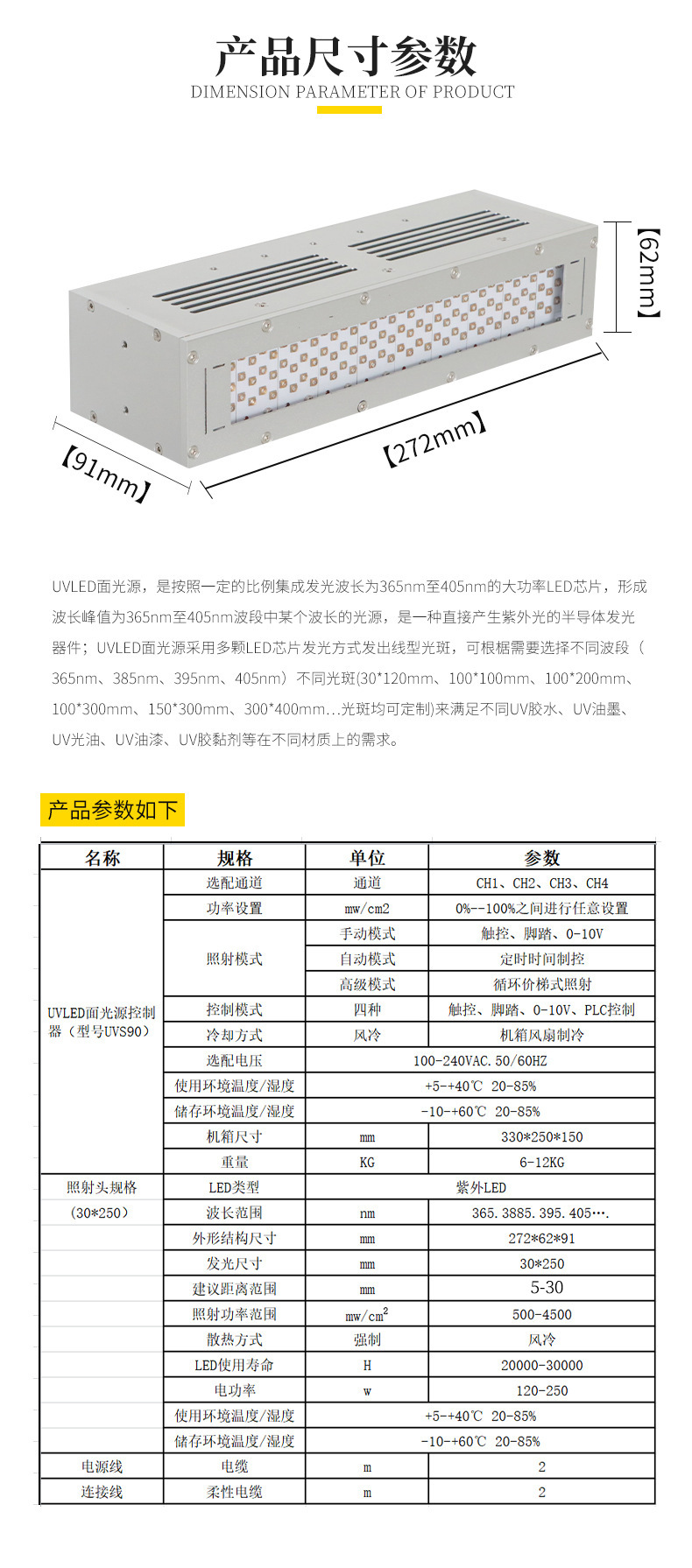 厂家直销uvled面光源光固机UVS30-250面光源uvled面固化机