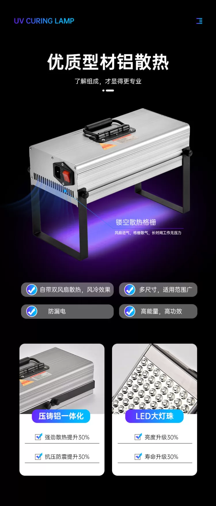 紫外线UV胶固化机 油墨 涂层 无影胶uv395 LED固化灯395nm固化