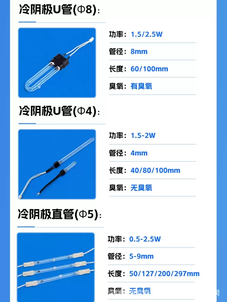 库存清仓冷阴极U型灯管2.5W紫外线有臭氧杀菌灯8mm小家电消毒光源
