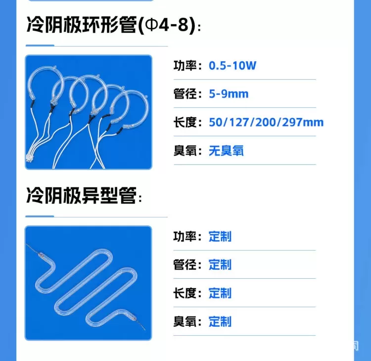 库存清仓冷阴极U型灯管2.5W紫外线有臭氧杀菌灯8mm小家电消毒光源