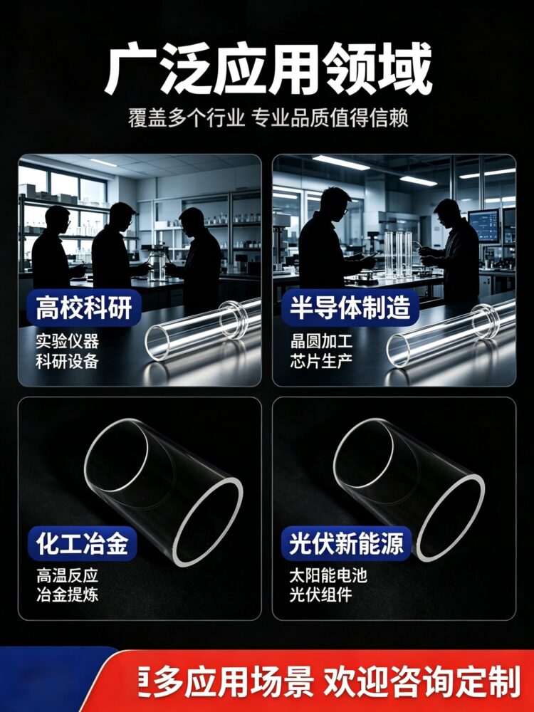 耐高温石英玻璃管法兰管 三通管 耐腐蚀石英磨砂试管管式炉定制